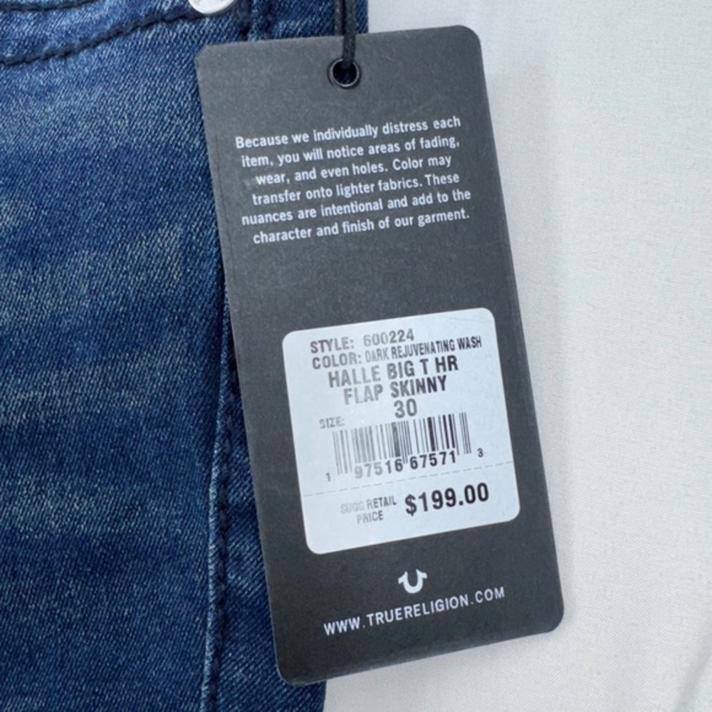 True Religion Halle Big T HR Flap Skinny‎ Jeans Dark Rejuvenating Wash Size 30 - Picture 3 of 9